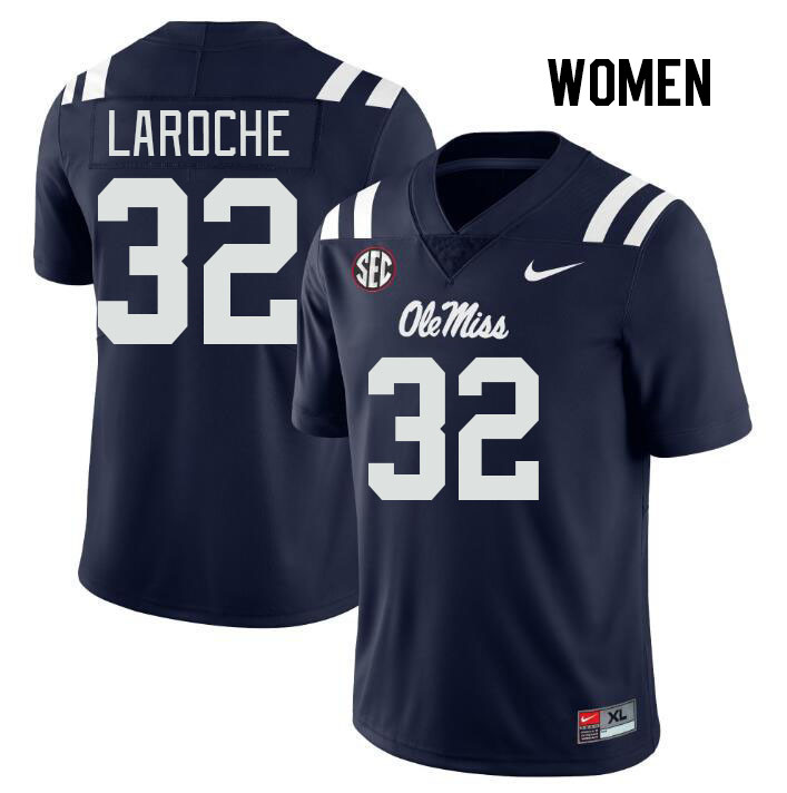 Women #32 Lucas Laroche Ole Miss Rebels College Football Jerseys Stitched Sale-Navy
